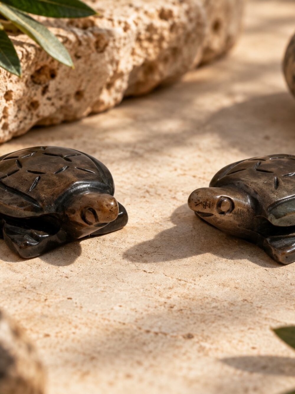 Vintage Hand Carved Soapstone Turtle Figurines Pair Small Miniature Animal Statu